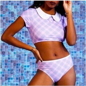 Hot Topic Kawaii Peter Pan Collar Plaid Bikini  Preppy Academia
